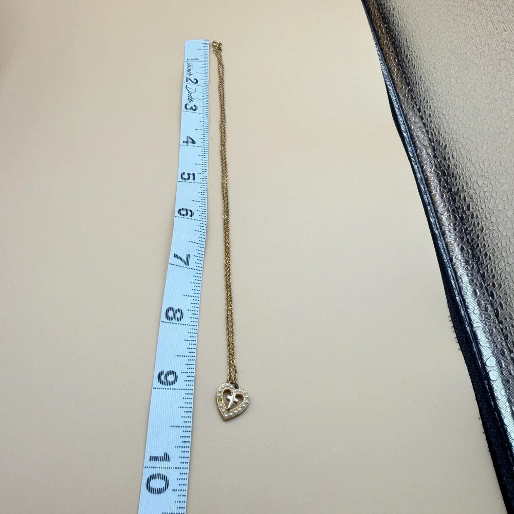 Gold Tone Faux Pearl Heart Cross Pendant Necklace Christian Faith Romantic Gift